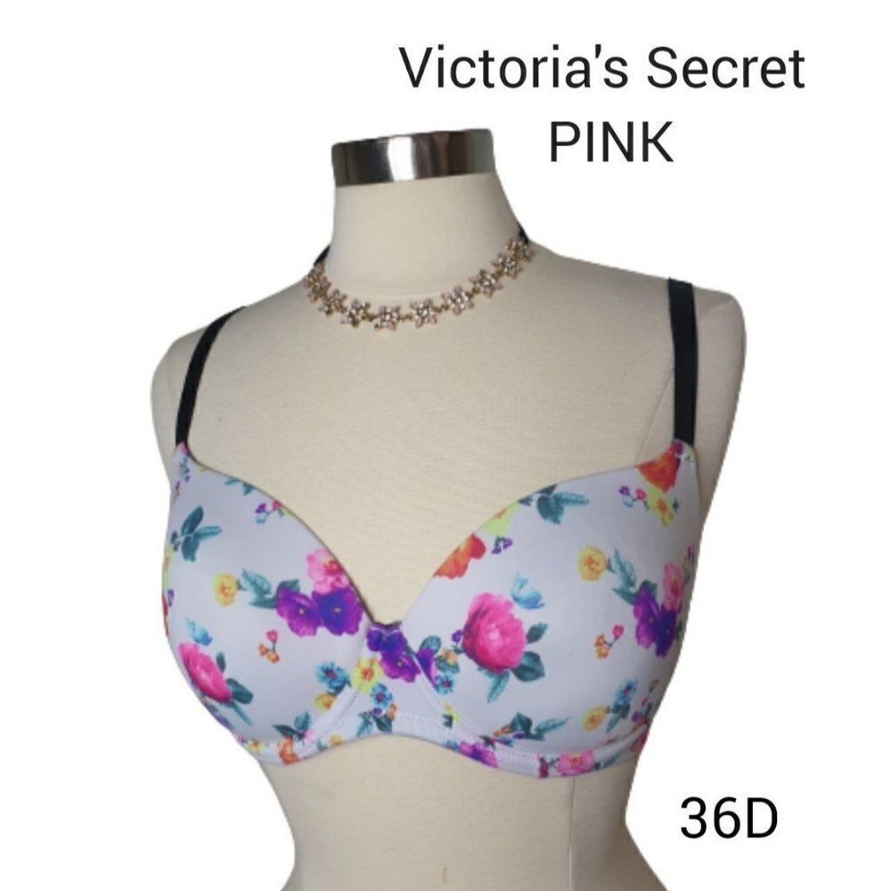 Victoria's Secret PINK 36D Bra Wear Everywhere T-Shirt Floral Bra 36D